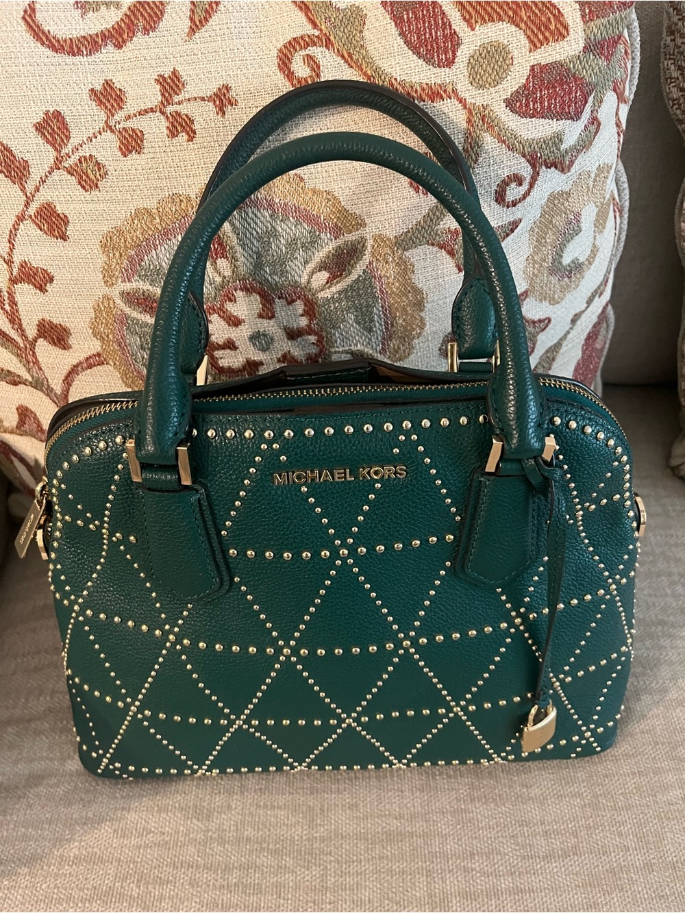 Michael Kors Green Studded Dome Satchel with Gold Hardware - Picture 3 of 6